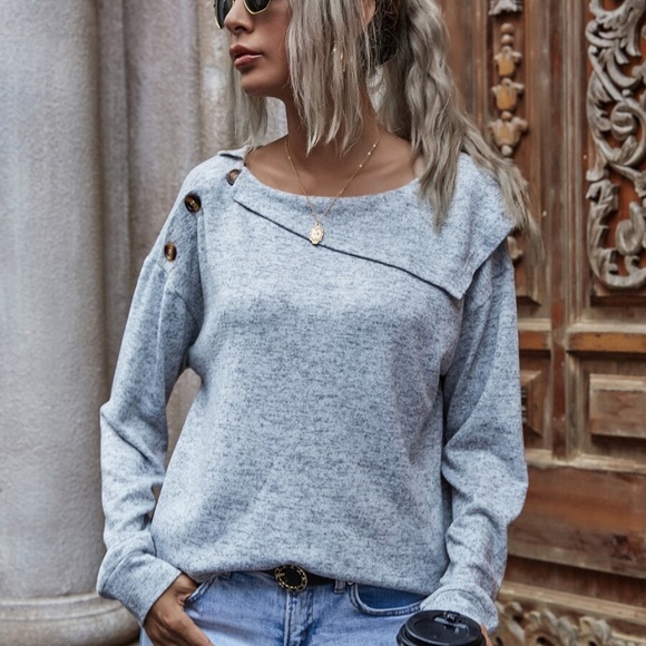 grey button detail h. grey long sleeve top - Picture 5 of 5